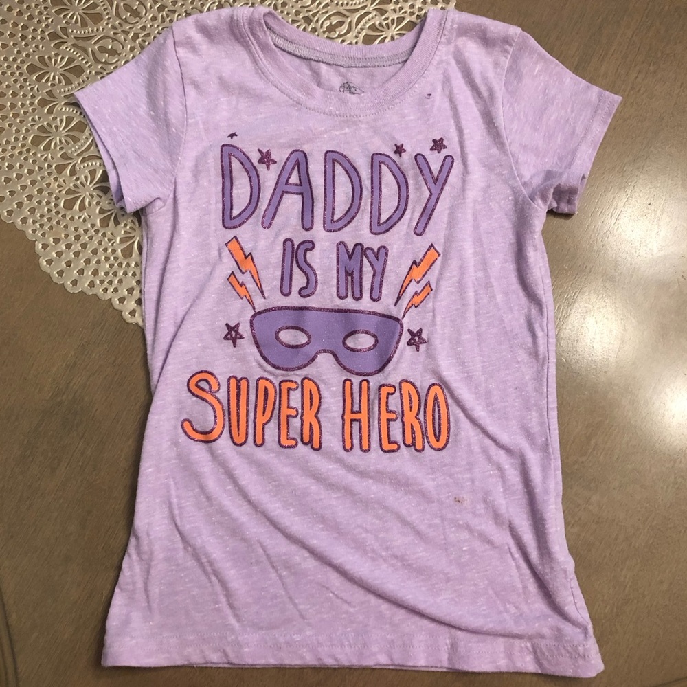 Twirl Girls Daddy is My Super Hero Short Sleeve Glitter Shimmer Shirt Top